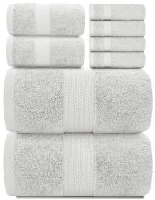 Luxury Silver Bath Towel Set Combed Cotton Hotel Quality Absorbent 8 Piece Towels | 2 Bath Towels | 2 Hand Towels | 4 Washcloths