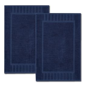 Luxury Bath Mat Floor Towel Set 2 Pack Absorbent Cotton Hotel Spa Shower Bathtub Mats 22 x34 in Navy Blue