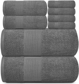 8 Piece Smoke Grey Resort Collection Soft Bath Towel Set Luxury Hotel Plush Absorbent Cotton 2 Bath Towels 2 Hand Towels and 4 Washcloths