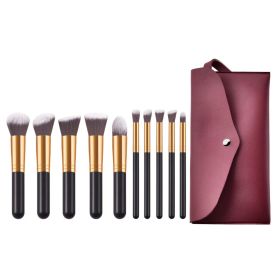 10 pcs makeup brush set  Portable fashion high-end beauty tool set (Black  Gold) with bag