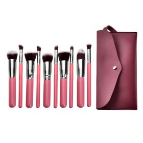 10 pcs makeup brush set  Portable fashion high-end beauty tool set (Pink Silver) with bag