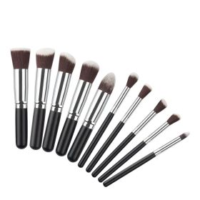 10 pcs makeup brush set 5 large 5 small makeup brush Portable fashion high-end beauty tool set (Black Silver)