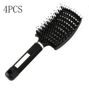 Hairbrush Anti Klit Brushy Haarborstel Women Detangler Hair Brush Bristle Nylon Scalp Massage  Teaser Hair Brush Comb (Option: Black-Brush-4pcs)