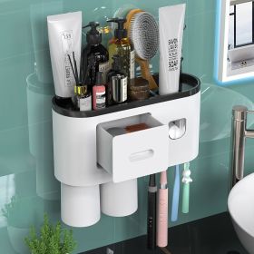 Toothbrush Holder Wall Mounted Automatic Toothpaste Dispenser Squeezer Kit (Color: Black)